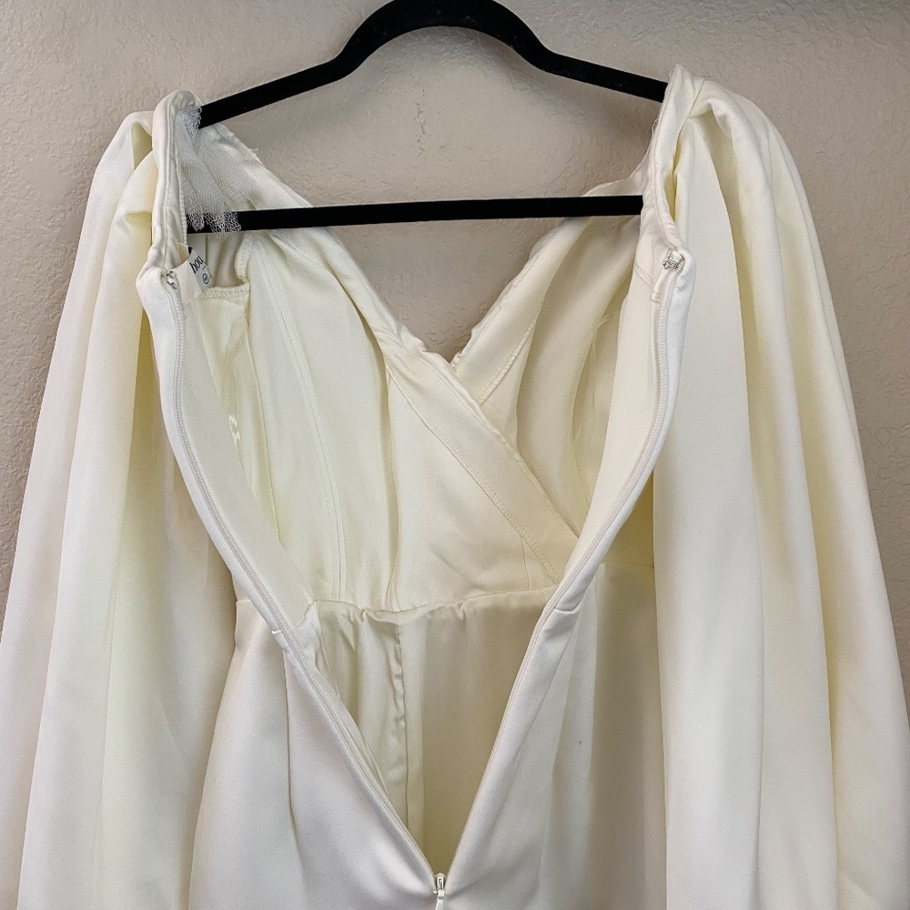 HOUSE OF CB 'Carlyn' Ivory Satin Balloon Sleeve Mini Dress/Size XS‎ NWOT - Picture 10 of 15